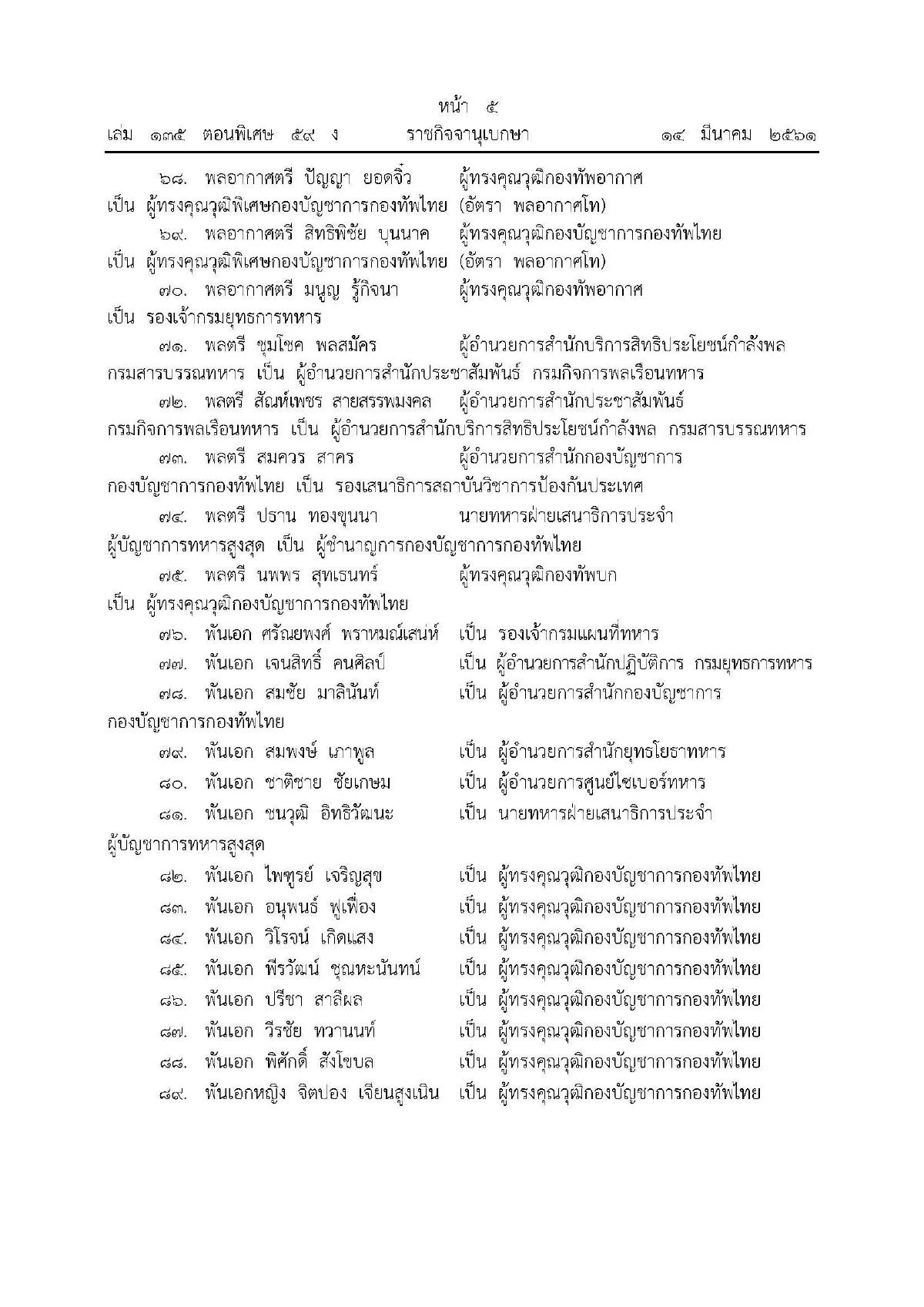 โปรดเกล้าฯ โผโยกย้ายทหาร กลางปี แล้ว 260 ตำแหน่ง