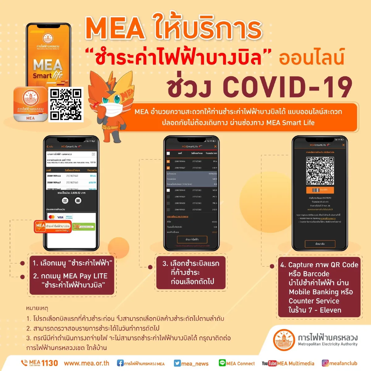 MEA บรรเทาความเดือดร้อนประชาชนในสถานการณ์ COVID-19