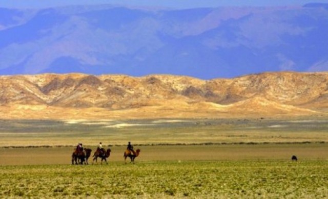 ทุ่งหญ้า ฟ้า ทรายในมองโกเลีย