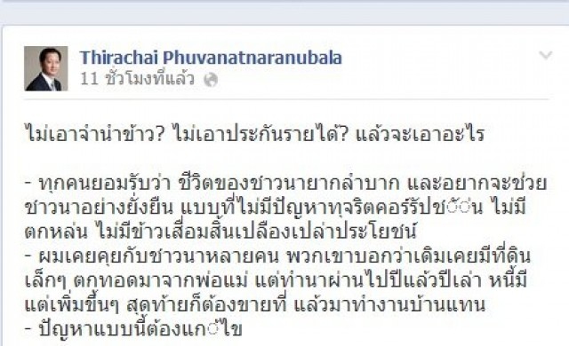 'ธีระชัย'แนะ9วิธีแก้ปัญหาข้าวชาวนา