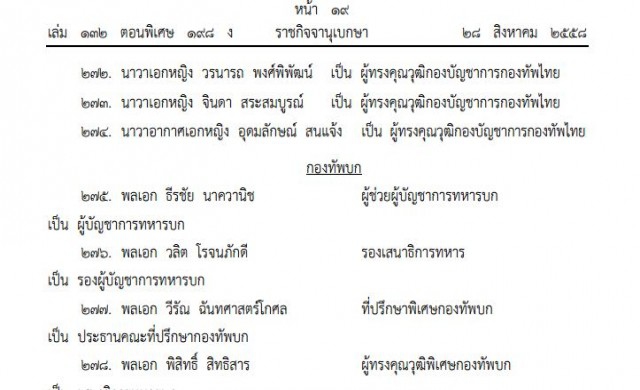 โปรดเกล้าฯแต่งตั้ง นายทหาร (กองทัพบก) 3/สค.58