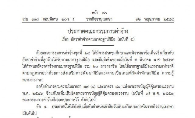 ประกาศค่าแรงรายวัน '20อาชีพช่างฝีมือ' ชี้เจียระไนพลอยวัน550