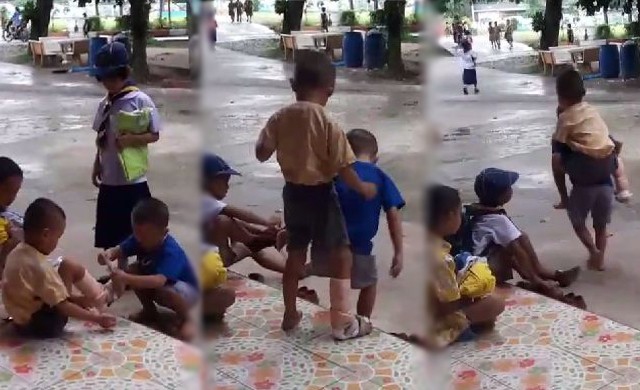 สุดซึ้ง! เด็กป.1ช่วยเพื่อนขาเจ็บ ให้ขี่หลังพากลับที่พัก
