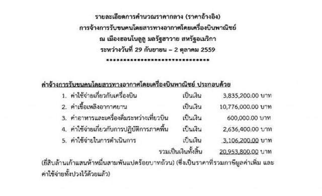 แชร์ว่อน!! ค่าเครื่องบินคณะบิ๊กป้อมบินฮาวาย 20 ล้านบาท