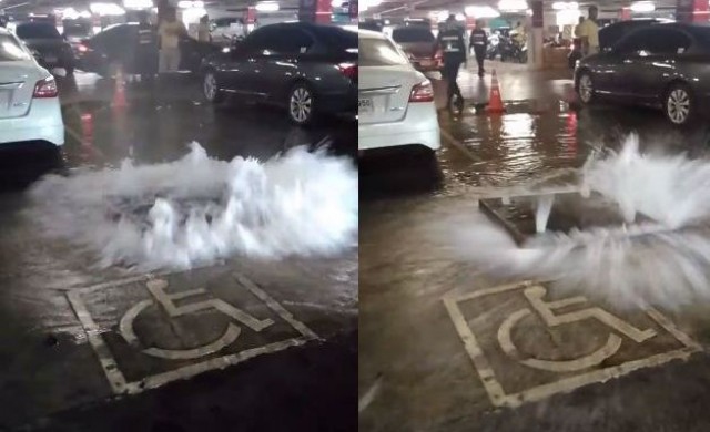 แชร์สนั่น! คลิปน้ำพุ่งแรงดันฝาท่อลอย 