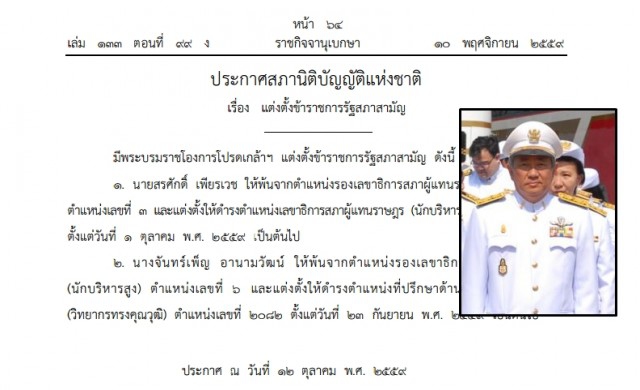 โปรดเกล้าฯแต่งตั้ง 'สรศักดิ์ เพียรเวช' เลขาธิการสภาฯ แล้ว