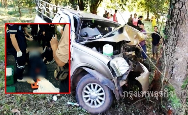 รีบเกี่ยวข้าว! จยย.ตัดหน้ารถ '2นายกอบต.' เสียหลักชนต้นไม้ดับ