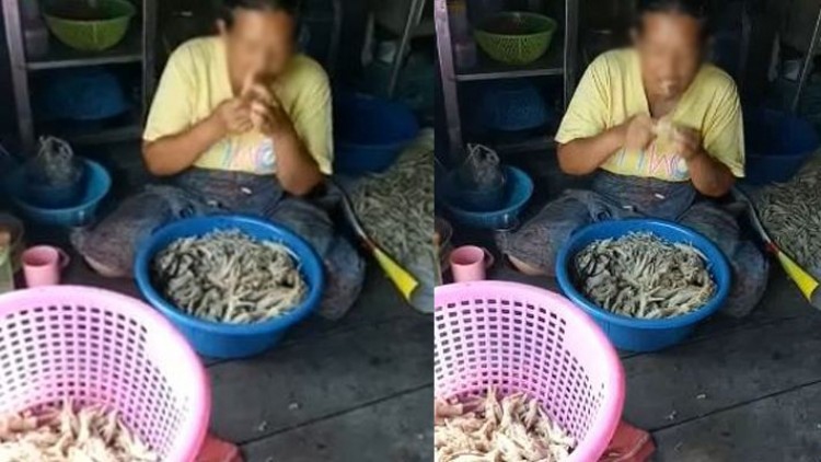 สุดยี้! คลิปหญิงสาวใช้ปากกัดตีนไก่ ทำเล็บมือนาง