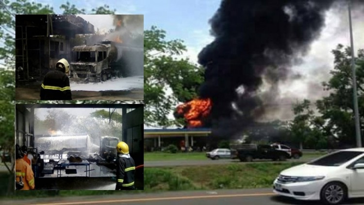 ไฟไหม้ปั๊มน้ำมันซัสโก้ ริมถนน304ใกล้แยกลำพระเพลิง