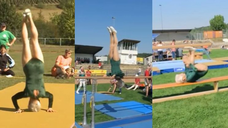 ตะลึง! ทวดวัย 91 ปี โชว์เล่นยิมนาสติก 