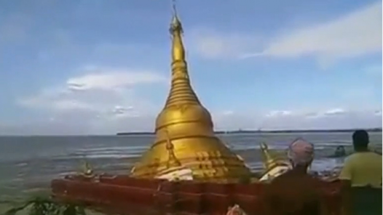 ช็อก! ชาวเน็ตแห่แชร์คลิปเจดีย์เมียนมาจมน้ำ