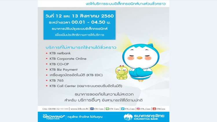 'กรุงไทย' ปิดระบบอิเล็กทรอนิกส์ชั่วคราว