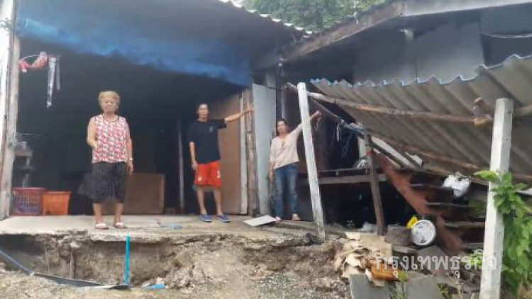 ชาวบ้านคลองด่าน โวยผู้รับเหมาแขวงทางหลวงทำบ้านทรุด