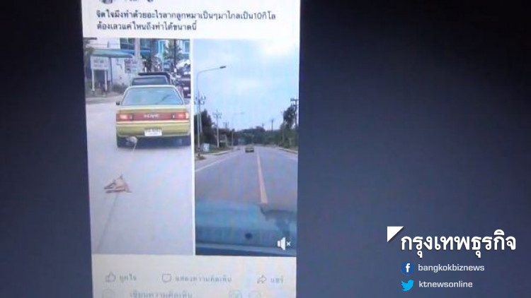 ผูกสุนัขกับรถเก๋ง ขับลากไปกับพื้นถนน ชาวโซเชียลเห็นคลิปสวดยับ