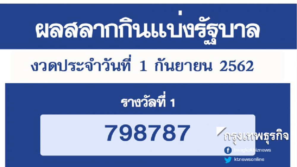 ผลสลากกินแบ่งรัฐบาล งวด 1 กันยายน 2562