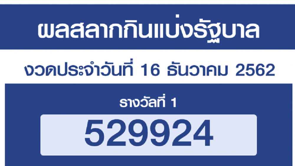 ผลสลากกินแบ่งรัฐบาล ตรวจหวย งวด 16 ธันวาคม 2562