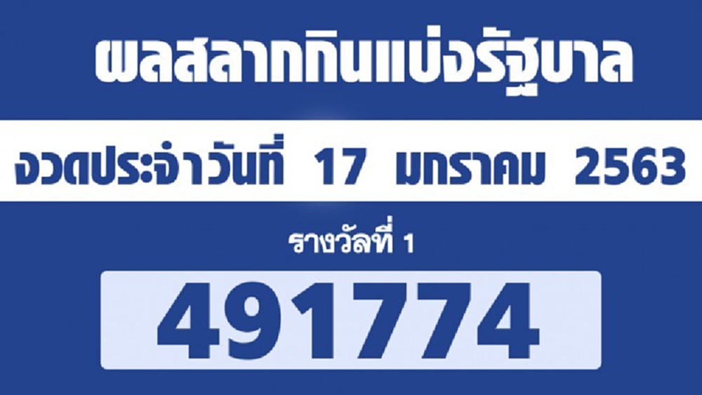 ผลสลากกินแบ่งรัฐบาล ตรวจหวย งวด 17 มกราคม 2563