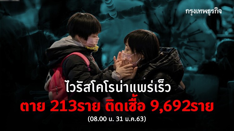 ไวรัสโคโรน่าแพร่เร็วยอดตายเพิ่มเป็น 213 ติดเชื้อ 9,692 ราย