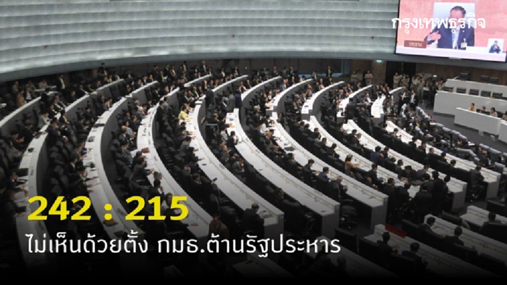 มติสภาฯ 242 : 215 เสียง ไม่เห็นด้วยตั้ง กมธ.ต้านรัฐประหาร