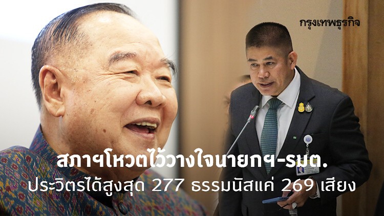 สภาฯโหวตไว้วางใจนายกฯ-รมต. ประวิตรได้สูงสุด 277 ธรรมนัสแค่ 269 เสียง