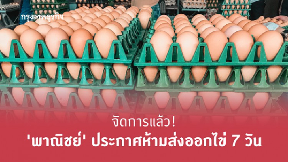 จัดการแล้ว! 'พาณิชย์' ประกาศห้ามส่งออกไข่ 7 วัน