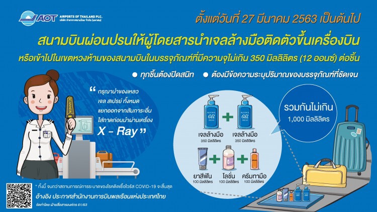 สนามบิน 6 แห่งอนุญาตผู้โดยสารนำ 'เจลล้างมือ' ขึ้นเครื่องได้