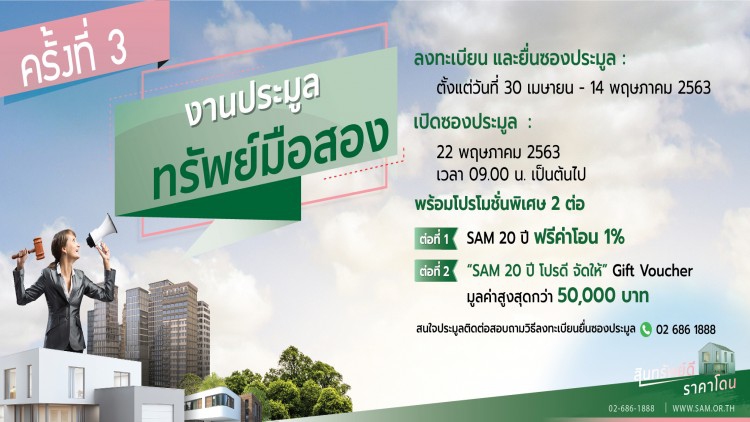 SAM ช่วยลูกค้าฝ่าวิกฤต หั่นราคาสินทรัพย์ 30% ออกประมูลขาย ปลายเดือนนี้