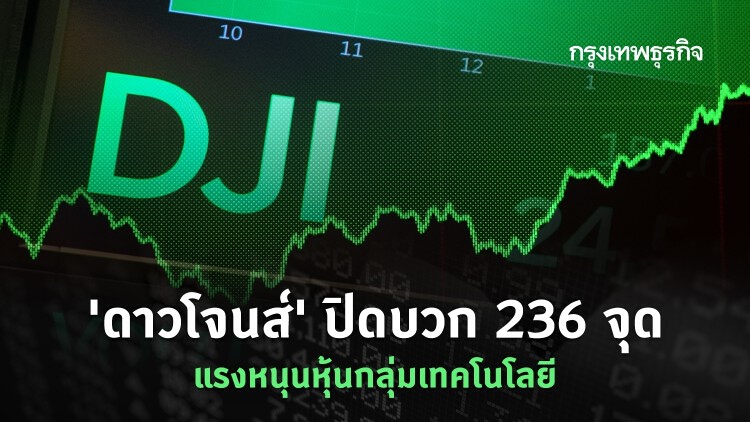 'ดาวโจนส์' ปิดบวก 236 จุด แรงหนุนหุ้นกลุ่มเทคโนโลยี