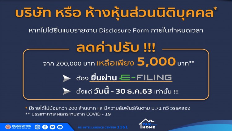 สรรพากรลดค่าปรับยื่นข้อมูลล่าช้าเหลือ5พันบาท