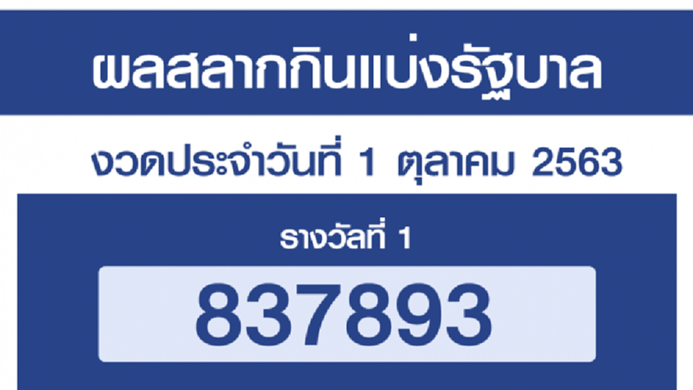 ผลสลากกินแบ่งรัฐบาล ตรวจหวย งวด 1 ตุลาคม 2563 