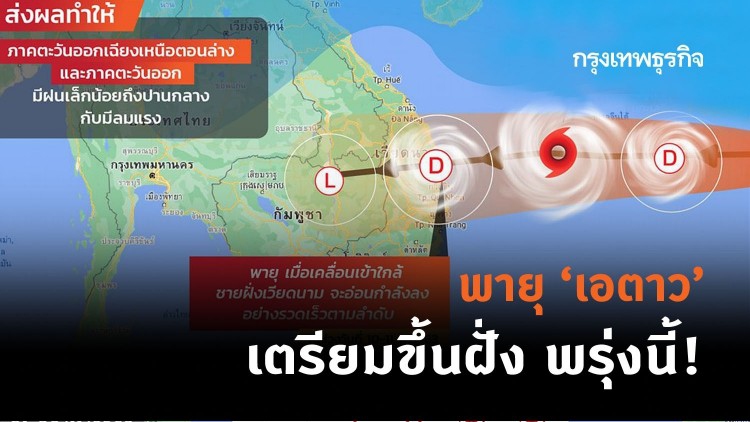 พายุ 'เอตาว' เตรียมขึ้นฝั่ง วันนี้! 'กรมอุตุนิยมวิทยา' เตือนไทยฝั่งตะวันออกรับมือฝนตกหนัก