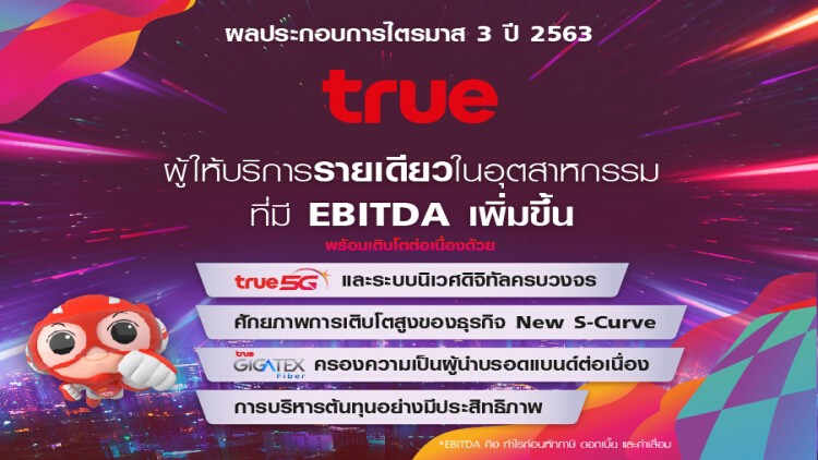 ทรู EBITDA ไตรมาส 3 โต 38.9 พันล. กำไร 1.2 พันล.