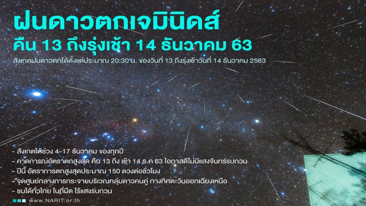 สดร.ชวนชม 'ฝนดาวตกเจมินิดส์' คืน 13 ธ.ค. ถึงรุ่งเช้า 14 ธ.ค.นี้