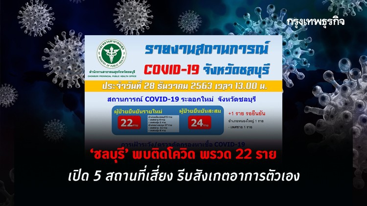 ชลบุรี พบติดโควิดพรวด 22 ราย เปิดสถานที่เสี่ยง ใครไป รีบสังเกตอาการตัวเอง