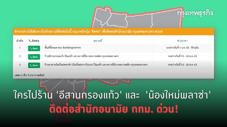 ใครไปร้าน 'อีสานกรองแก้ว' และ 'น้องใหม่พลาซ่า' ติดต่อสำนักอนามัย กทม. ด่วน