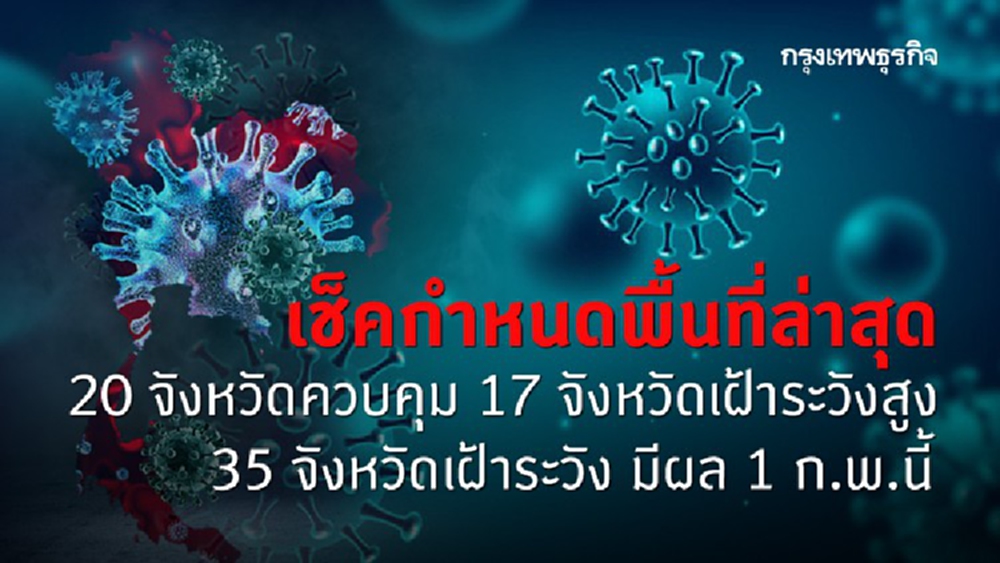 ประกาศล่าสุด! 20จว.พื้นที่ควบคุม 17จว.เฝ้าระวังสูง 35.จวเฝ้าระวัง มีผล 1 ก.พ.นี้