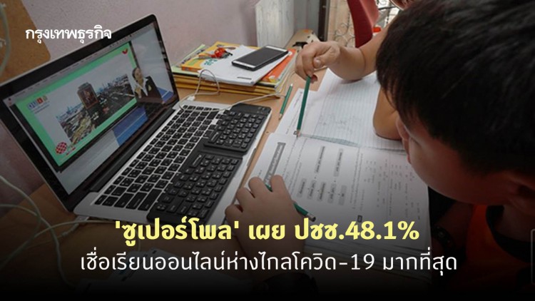 'ซูเปอร์โพล' เผย ปชช.48.1% เชื่อเรียนออนไลน์ห่างไกลโควิด-19 มากที่สุด