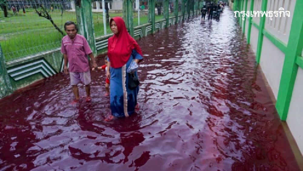 รู้แล้ว! น้ำสีเลือดท่วมอินโดฯ ที่แท้ ‘น้ำย้อมบาติก’