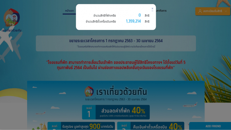 'เราเที่ยวด้วยกัน' แห่จองครบ 6 ล้านสิทธิแล้ว แต่ตั๋วบินยังเหลือ 1.35 ล้านสิทธิ!