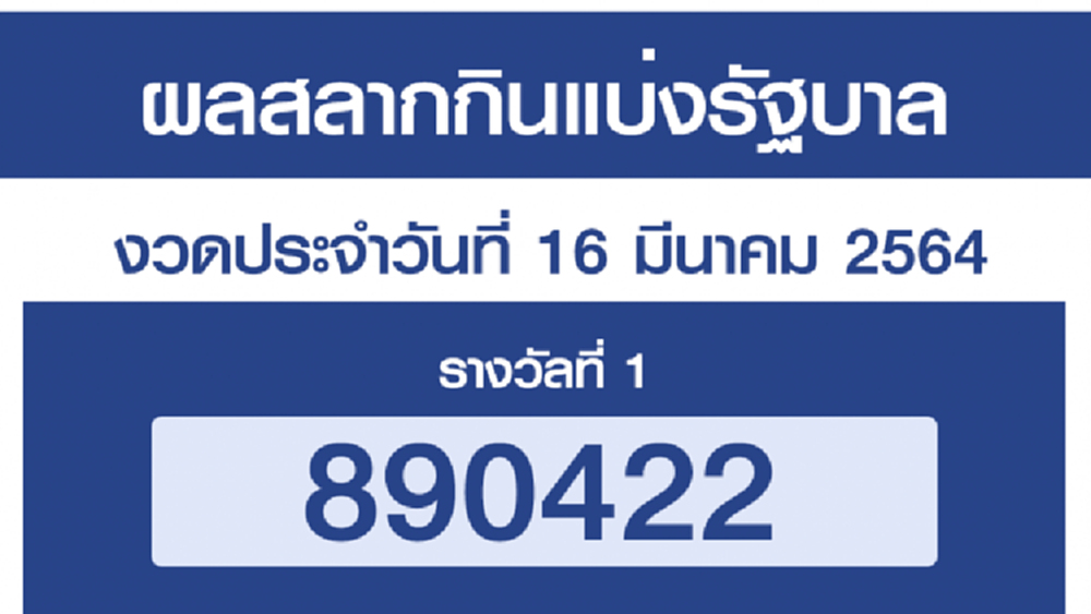 'ตรวจหวย' เช็คผลสลากกินแบ่งรัฐบาล ลอตเตอรี่ งวด 16 มีนาคม 2564