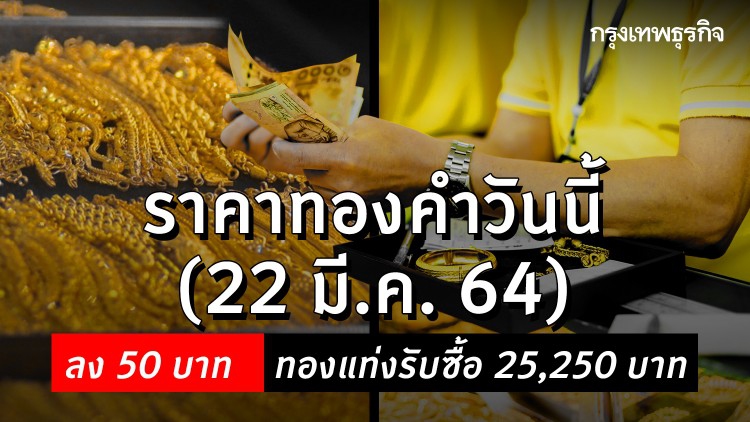 ราคาทองวันนี้ (22 มี.ค.) ปรับราคา 4 ครั้ง ราคาทองคำรูปพรรณ ขายออก 25,850