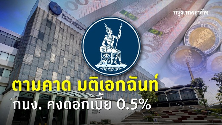 กนง. มีมติ เอกฉันท์ คงดอกเบี้ย 0.50%
