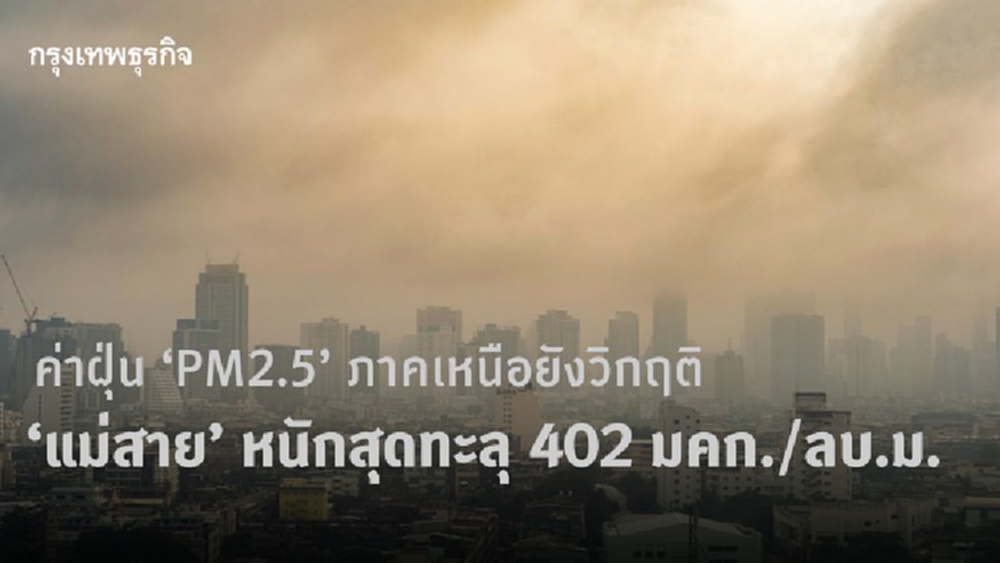 ค่าฝุ่น 'PM2.5' ภาคเหนือยังวิกฤติ พบ 5 จังหวัดอยู่ในโซนสีแดง 'แม่สาย' หนักสุดทะลุ 402 มคก./ลบ.ม.