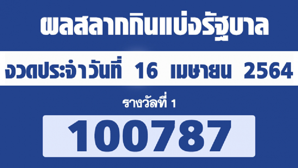 'ตรวจหวย' 16 เมษายน 2564 เช็คผล 'ลอตเตอรี่' ผล 'สลากกินแบ่งรัฐบาล'