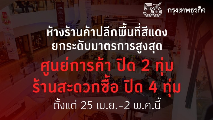 ค้าปลีก 18 จังหวัด 'พื้นที่สีแดง' ยกระดับคุมโควิดขั้นสูงสุด ปรับเวลาปิดเร็วขึ้น