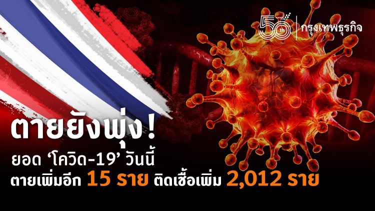 ตายยังพุ่ง! ยอด 'โควิด-19' วันนี้ ตาย 15 ราย พบติดเชื้อเพิ่ม 2,012 ราย