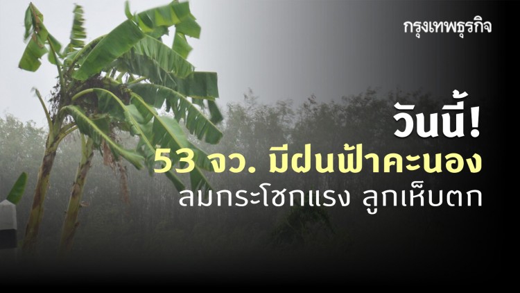 'พยากรณ์อากาศ' วันนี้ 'กรมอุตุนิยมวิทยา' ชี้ 53 จังหวัด มีพายุฝนฟ้าคะนอง ลมกระโชกแรง ลูกเห็บตก