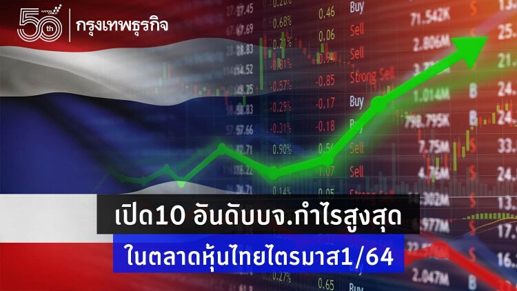 เปิด10 อันดับบจ.กำไรสูงสุดในตลาดหุ้นไทยไตรมาส1/64