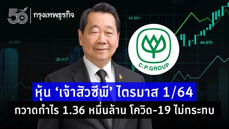 หุ้น 'เจ้าสัวซีพี' ไตรมาส 1/64 กวาดกำไร 1.36 หมื่นล้าน โควิด-19 ไม่กระทบ