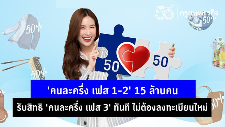 'คนละครึ่ง' เฟส 1-2 15 ล้านคน รับสิทธิ 'คนละครึ่งเฟส 3' ทันที ไม่ต้องลงทะเบียนใหม่  